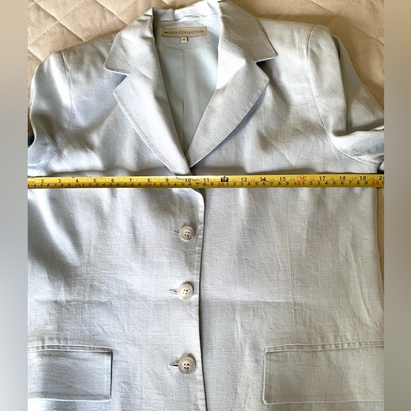 Light blue 100% linen long blazer double collar 4 front buttons 2 pockets US 10 - Picture 11 of 16
